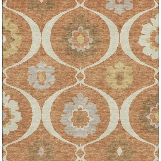 Rust Gray And Gold Medallion Washable Area Rug With UV Protection Photo 3