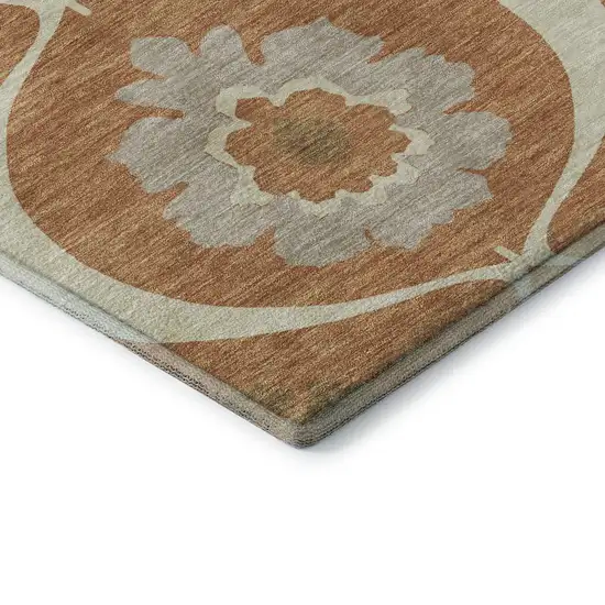 Rust Gray And Gold Medallion Washable Area Rug With UV Protection Photo 8