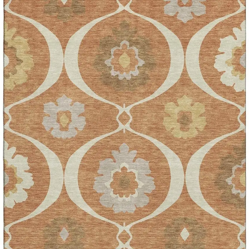 Rust Gray And Gold Medallion Washable Area Rug With UV Protection Photo 4