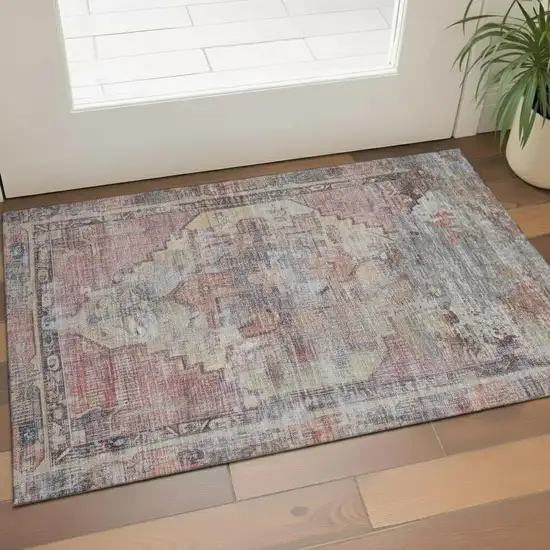 Rust Gray And Gold Oriental Washable Area Rug With UV Protection Photo 1