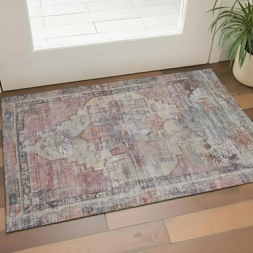 Rust Gray And Gold Oriental Washable Area Rug With UV Protection Photo 1