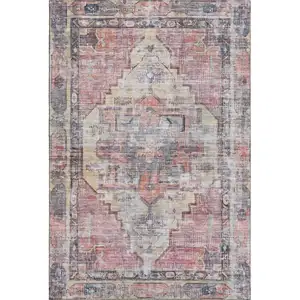 Photo of Rust Gray And Gold Oriental Washable Area Rug With UV Protection