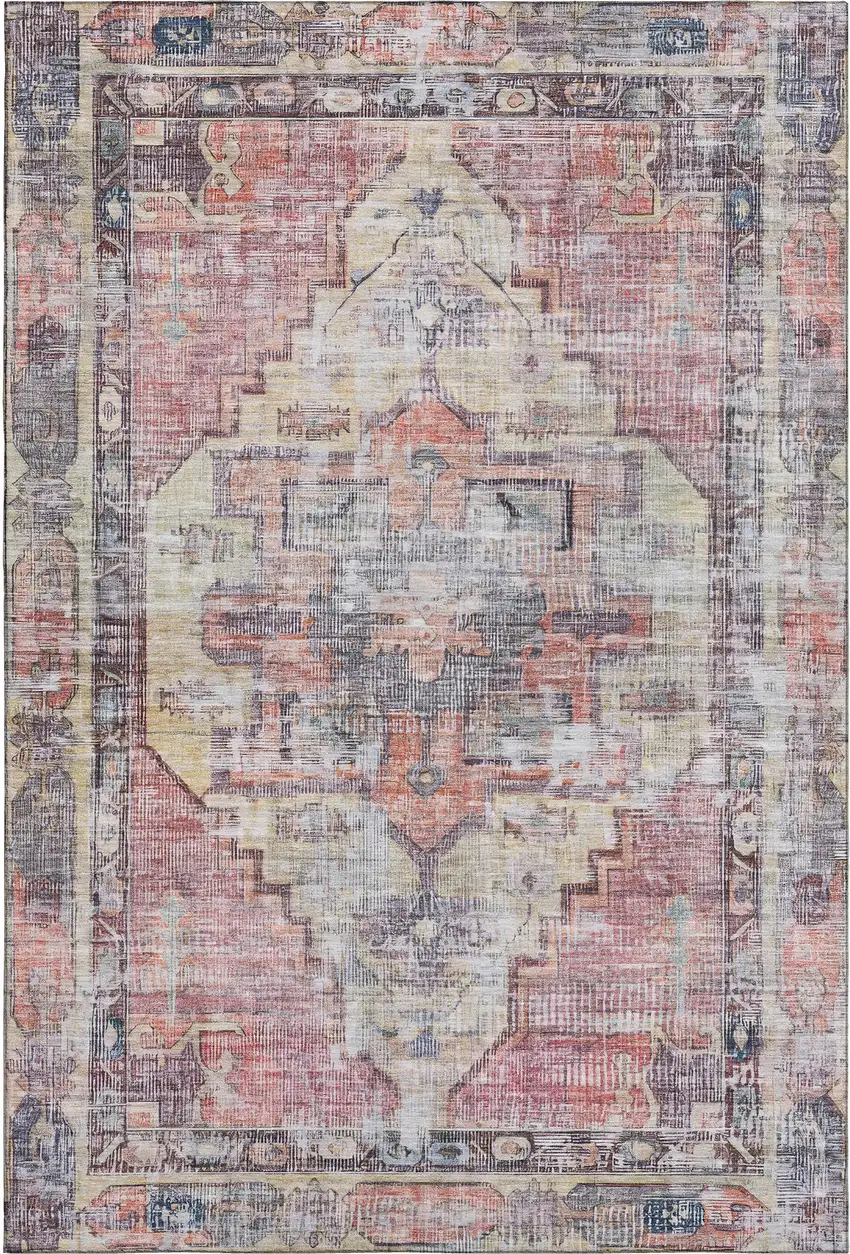 Rust Gray And Gold Oriental Washable Area Rug With UV Protection Photo 1