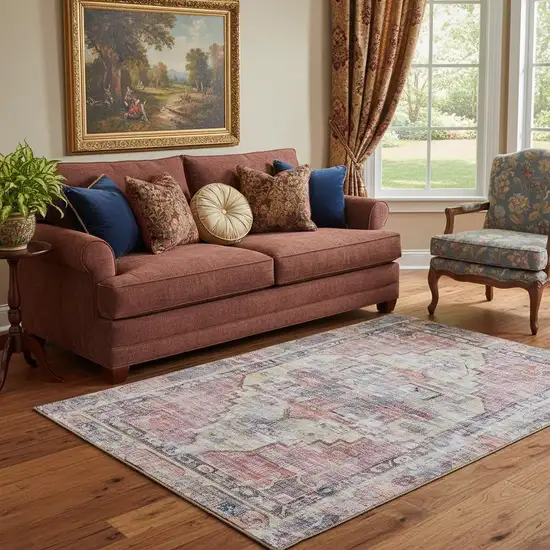 Rust Gray And Gold Oriental Washable Area Rug With UV Protection Photo 2