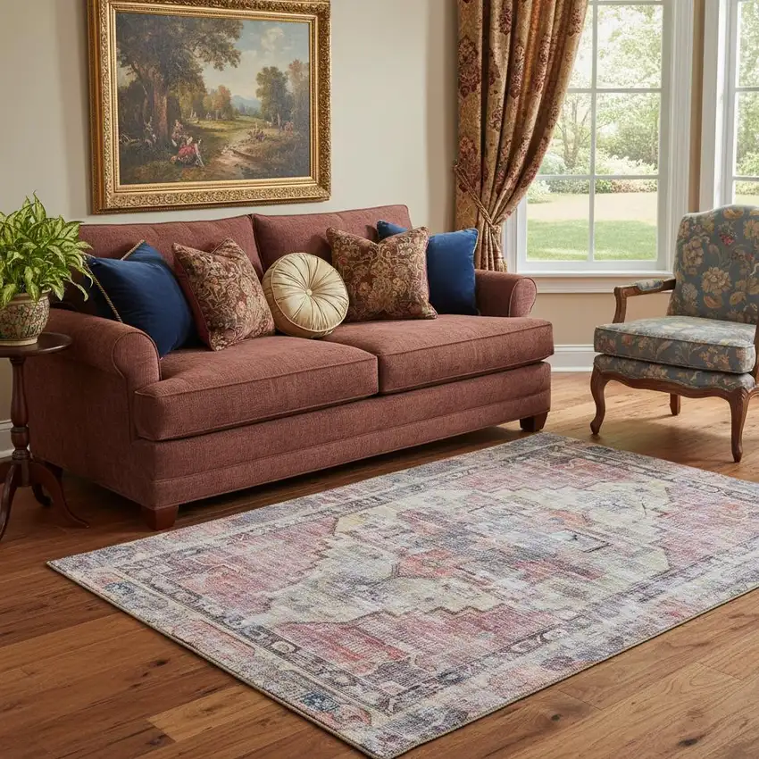 Rust Gray And Gold Oriental Washable Area Rug With UV Protection Photo 2