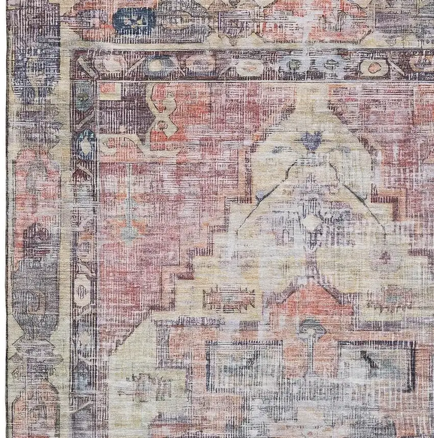 Rust Gray And Gold Oriental Washable Area Rug With UV Protection Photo 3