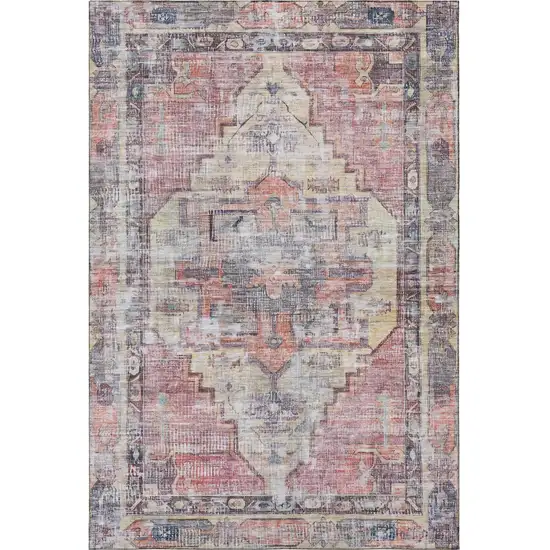 Rust Gray And Gold Oriental Washable Area Rug With UV Protection Photo 2