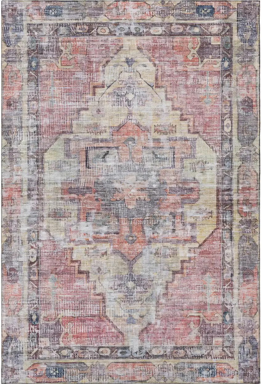 Rust Gray And Gold Oriental Washable Area Rug With UV Protection Photo 2