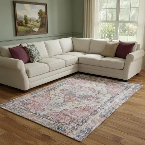 Rust Gray And Gold Oriental Washable Area Rug With UV Protection Photo 2