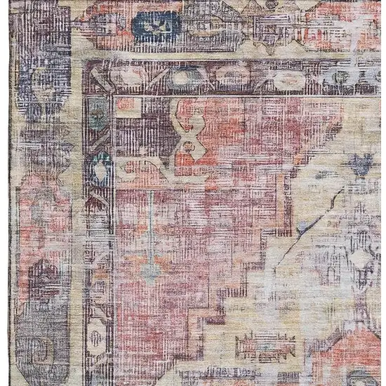 Rust Gray And Gold Oriental Washable Area Rug With UV Protection Photo 2
