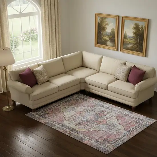 Rust Gray And Gold Oriental Washable Area Rug With UV Protection Photo 2