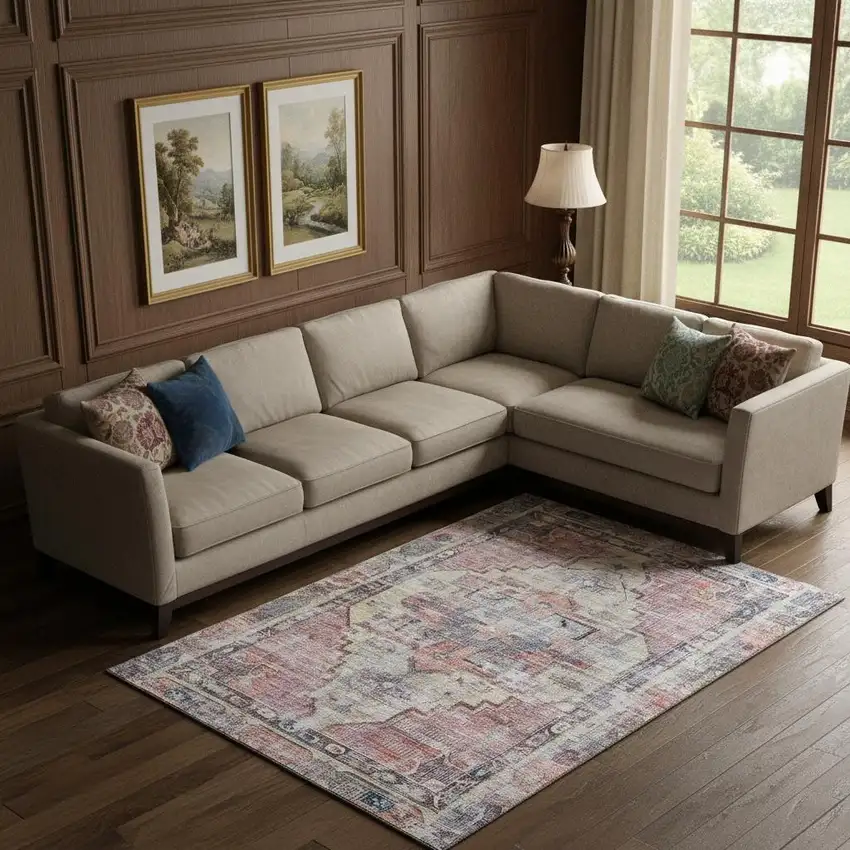 Rust Gray And Gold Oriental Washable Area Rug With UV Protection Photo 2