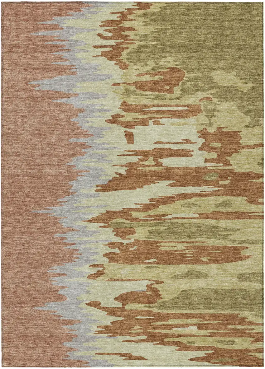 Rust Gray And Green Abstract Washable Indoor Outdoor Area Rug Photo 2
