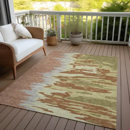 Rust Gray And Green Abstract Washable Indoor Outdoor Area Rug Photo 8