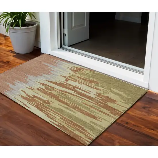 Rust Gray And Green Abstract Washable Indoor Outdoor Area Rug Photo 1
