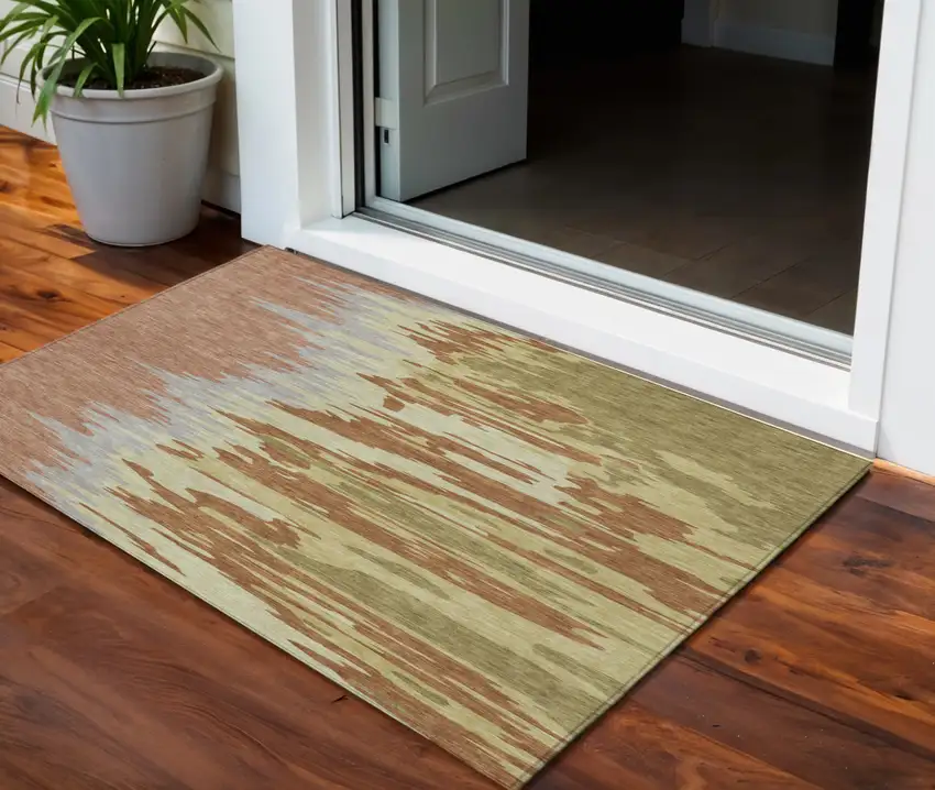 Rust Gray And Green Abstract Washable Indoor Outdoor Area Rug Photo 1
