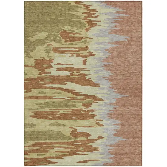 Rust Gray And Green Abstract Washable Indoor Outdoor Area Rug Photo 7
