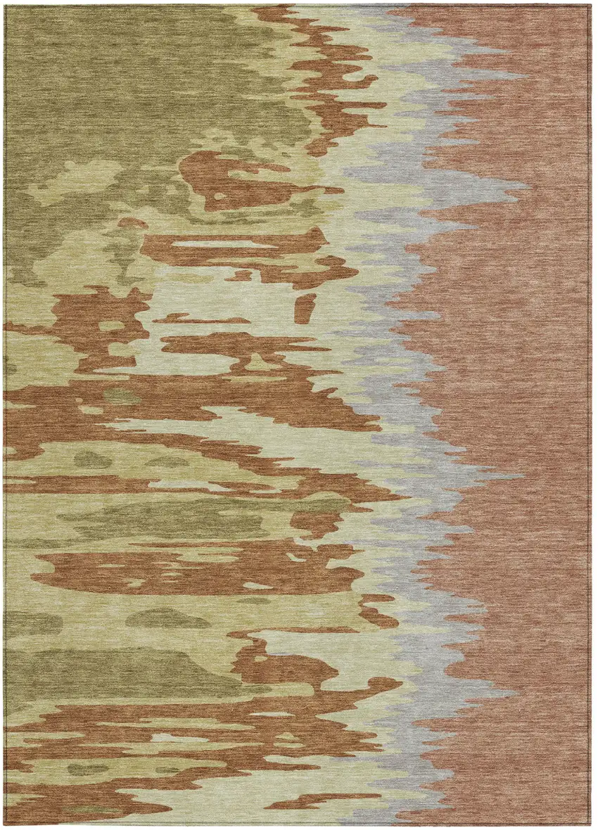 Rust Gray And Green Abstract Washable Indoor Outdoor Area Rug Photo 7