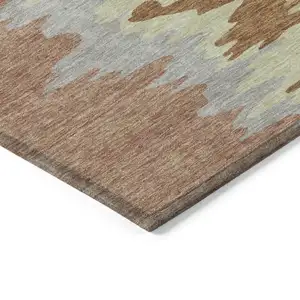 Photo of Rust Gray And Green Abstract Washable Indoor Outdoor Area Rug