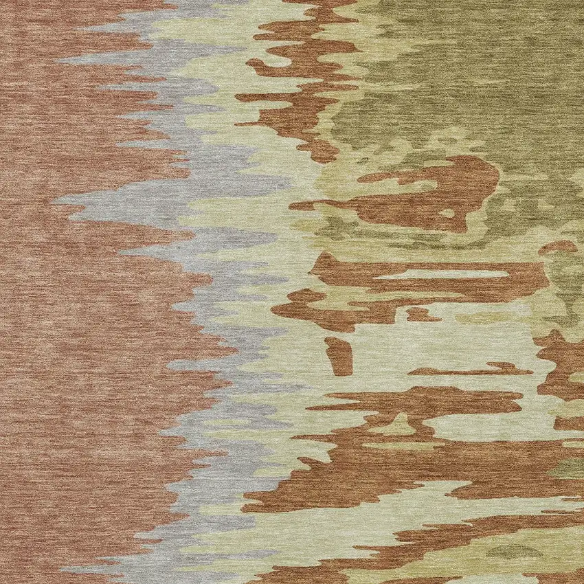 Rust Gray And Green Abstract Washable Indoor Outdoor Area Rug Photo 6