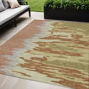 Photo of Rust Gray And Green Abstract Washable Indoor Outdoor Area Rug