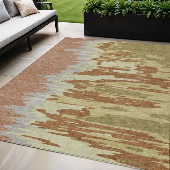 Rust Gray And Green Abstract Washable Indoor Outdoor Area Rug Photo 1