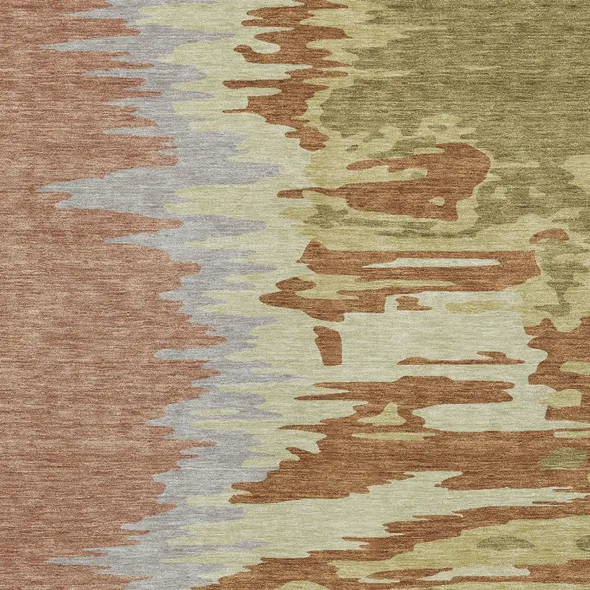 Rust Gray And Green Abstract Washable Indoor Outdoor Area Rug Photo 6