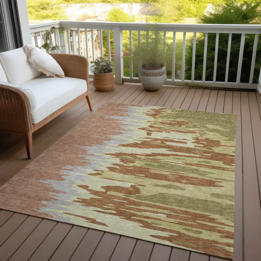 Rust Gray And Green Abstract Washable Indoor Outdoor Area Rug Photo 8