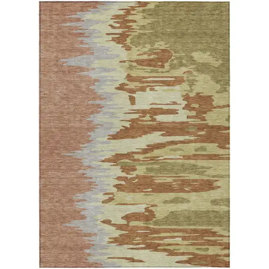 Rust Gray And Green Abstract Washable Indoor Outdoor Area Rug Photo 2