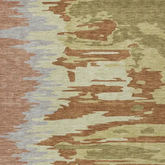Rust Gray And Green Abstract Washable Indoor Outdoor Area Rug Photo 6
