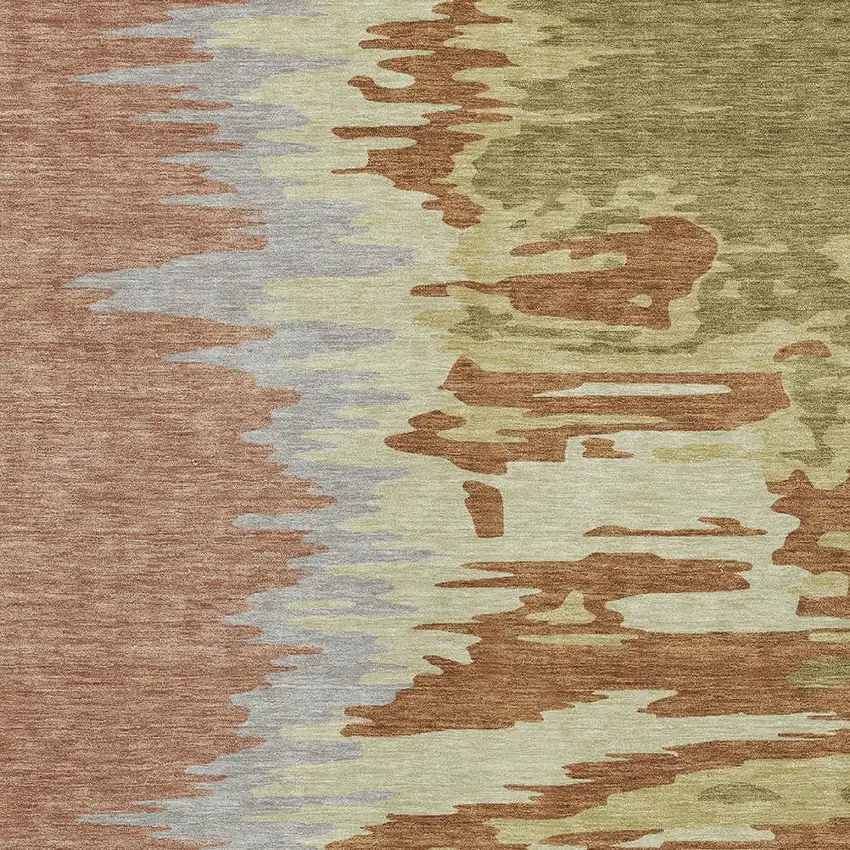 Rust Gray And Green Abstract Washable Indoor Outdoor Area Rug Photo 6
