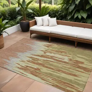 Photo of Rust Gray And Green Abstract Washable Indoor Outdoor Area Rug