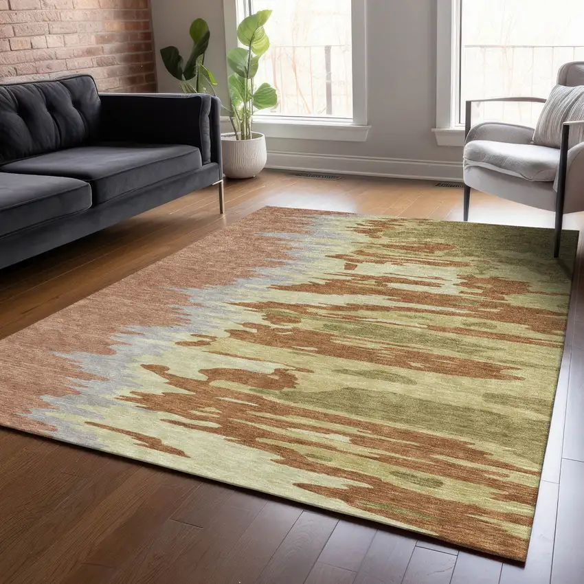 Rust Gray And Green Abstract Washable Indoor Outdoor Area Rug Photo 9