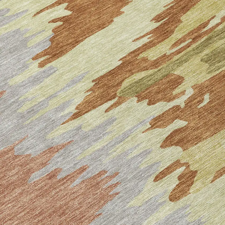 Rust Gray And Green Abstract Washable Indoor Outdoor Area Rug Photo 4