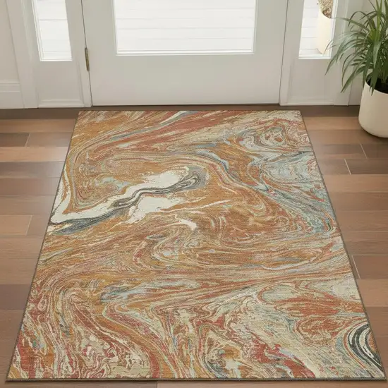 Rust Gray And Ivory Abstract Washable Area Rug With UV Protection Photo 2