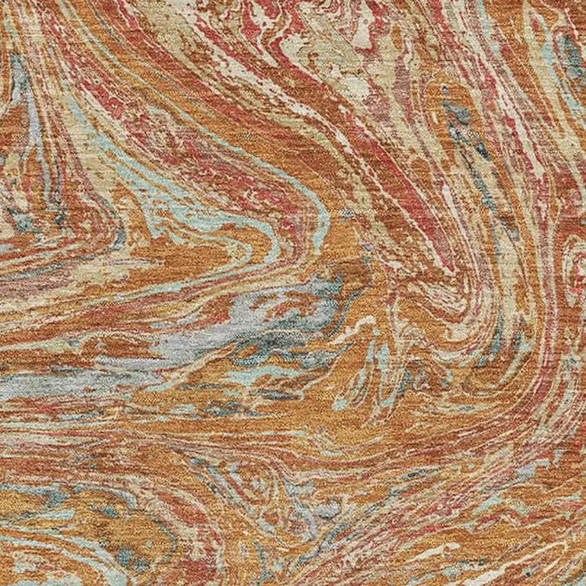 Rust Gray And Ivory Abstract Washable Area Rug With UV Protection Photo 2