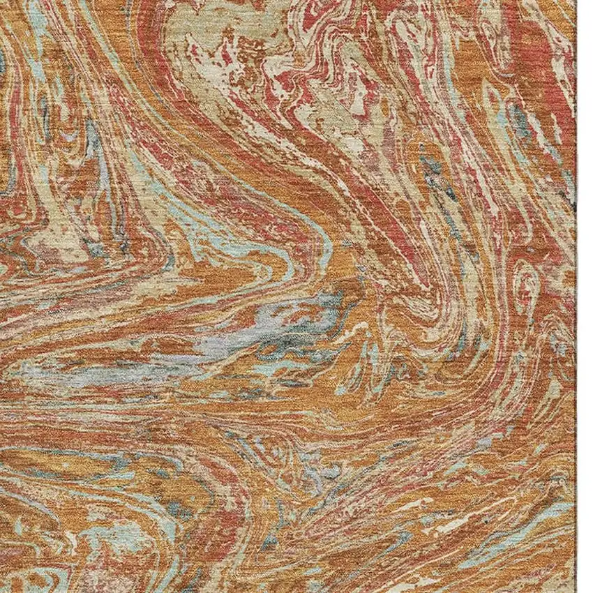 Rust Gray And Ivory Abstract Washable Area Rug With UV Protection Photo 3
