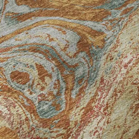 Rust Gray And Ivory Abstract Washable Area Rug With UV Protection Photo 9