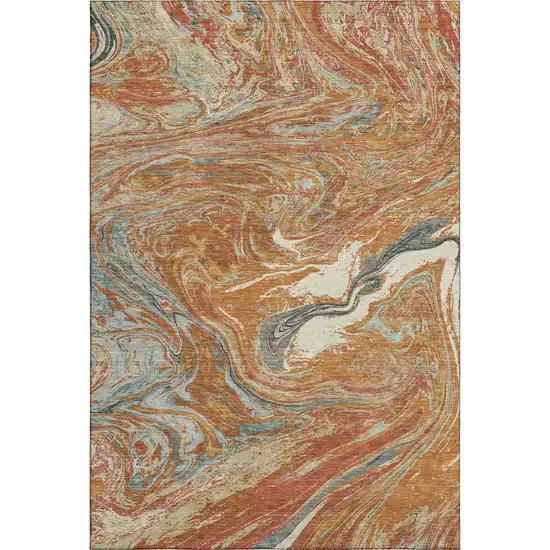 Rust Gray And Ivory Abstract Washable Area Rug With UV Protection Photo 1