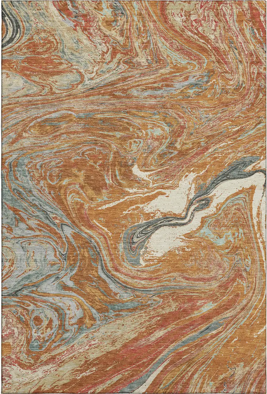 Rust Gray And Ivory Abstract Washable Area Rug With UV Protection Photo 1