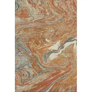 Photo of Rust Gray And Ivory Abstract Washable Area Rug With UV Protection