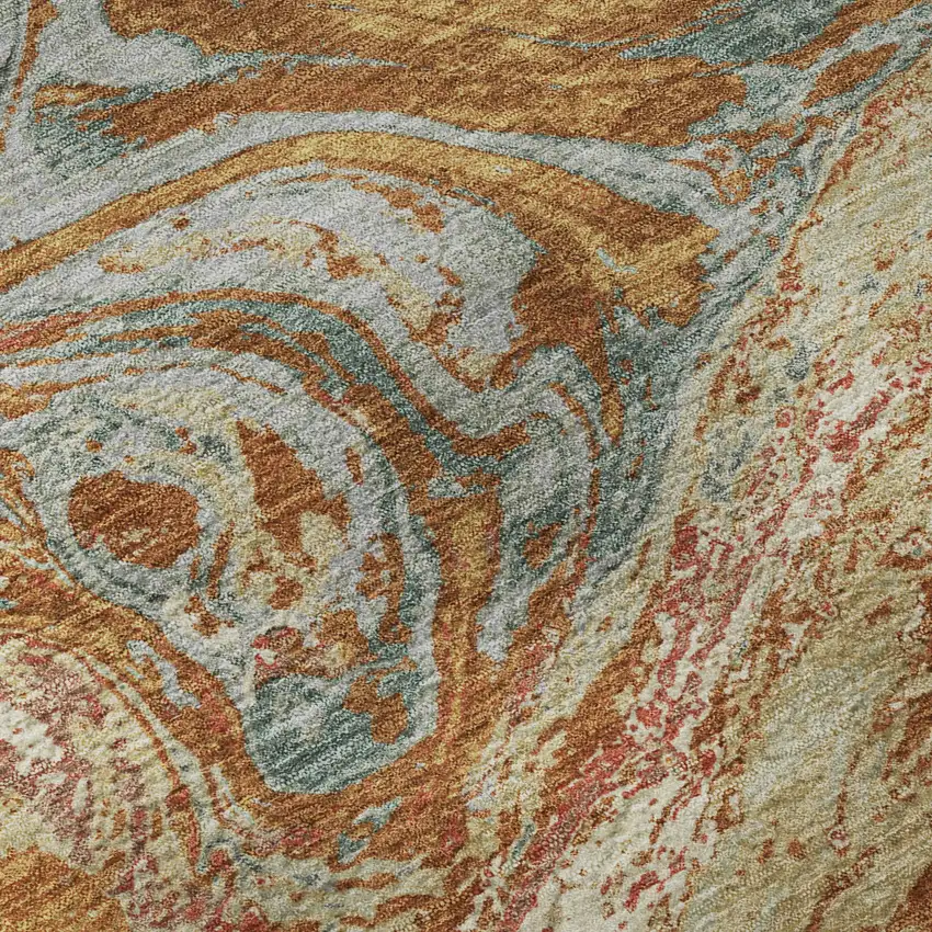 Rust Gray And Ivory Abstract Washable Area Rug With UV Protection Photo 9