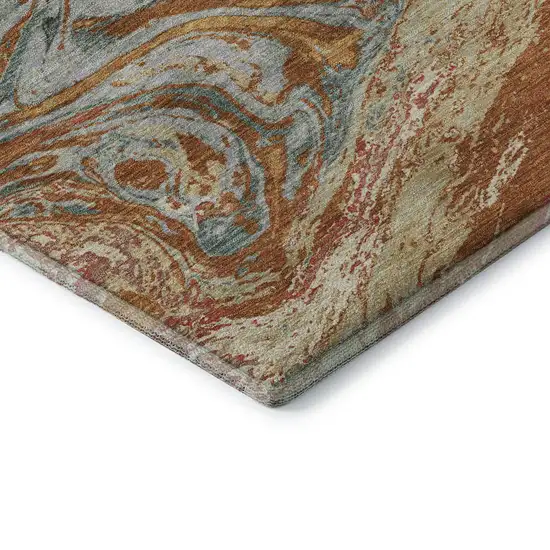 Rust Gray And Ivory Abstract Washable Area Rug With UV Protection Photo 6