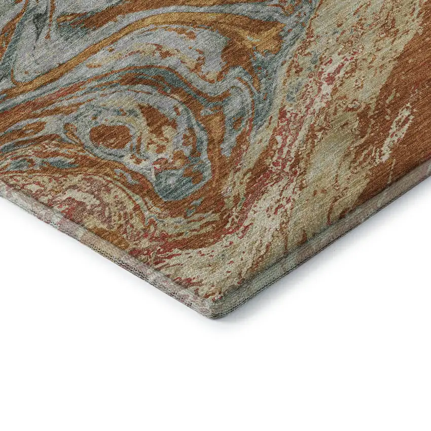 Rust Gray And Ivory Abstract Washable Area Rug With UV Protection Photo 6