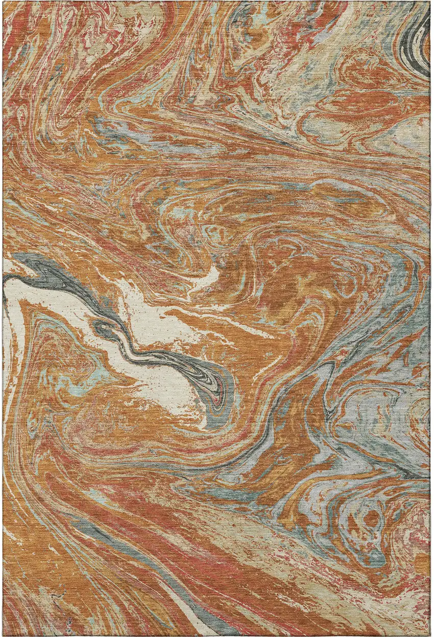 Rust Gray And Ivory Abstract Washable Area Rug With UV Protection Photo 2
