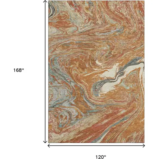 Rust Gray And Ivory Abstract Washable Area Rug With UV Protection Photo 9