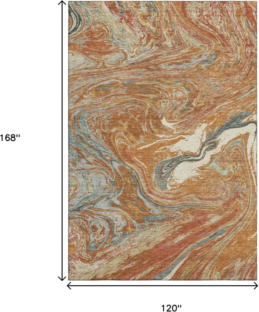 Rust Gray And Ivory Abstract Washable Area Rug With UV Protection Photo 9