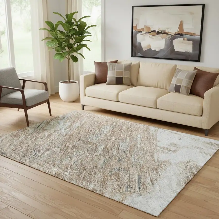Rust Gray And Ivory Abstract Washable Area Rug With UV Protection Photo 2