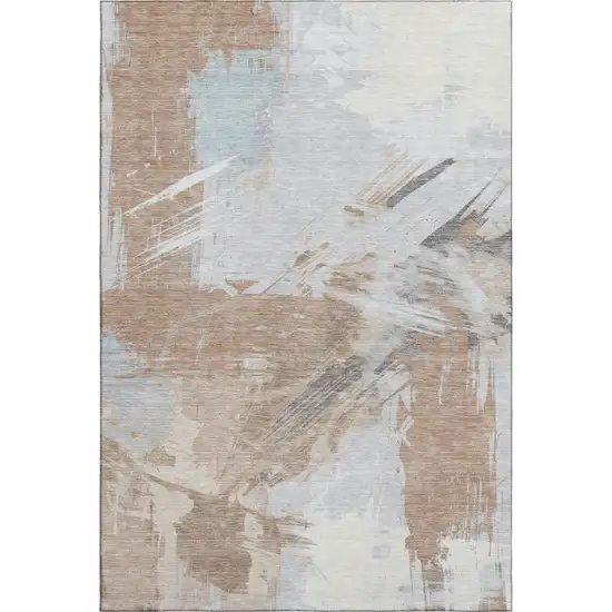 Rust Gray And Ivory Abstract Washable Area Rug With UV Protection Photo 4