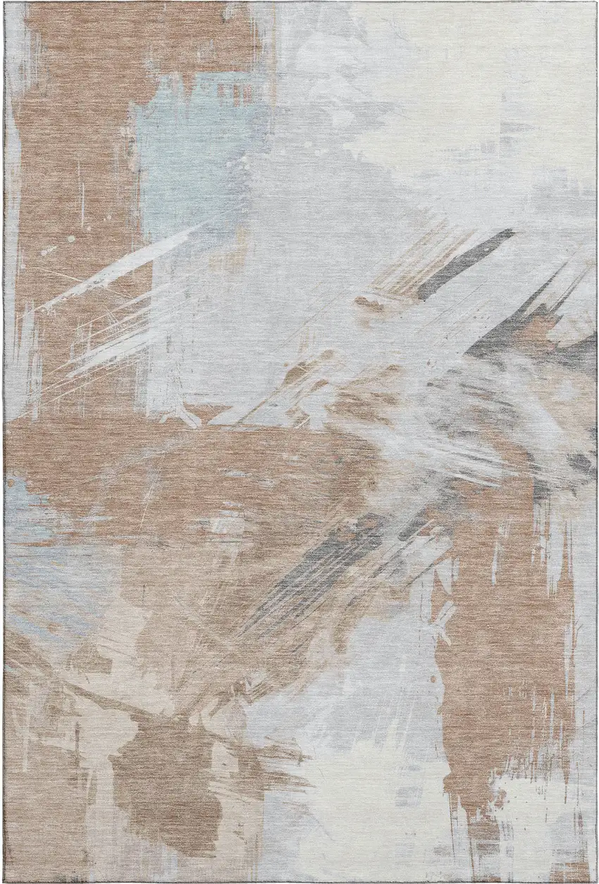 Rust Gray And Ivory Abstract Washable Area Rug With UV Protection Photo 4